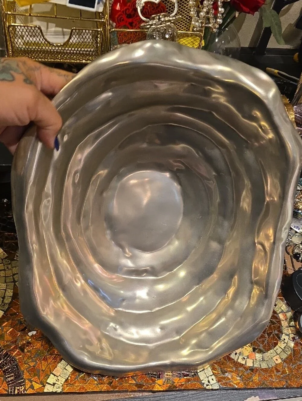 Lenox Hammered Metallic Silver Tone Decorative Serving Bowl